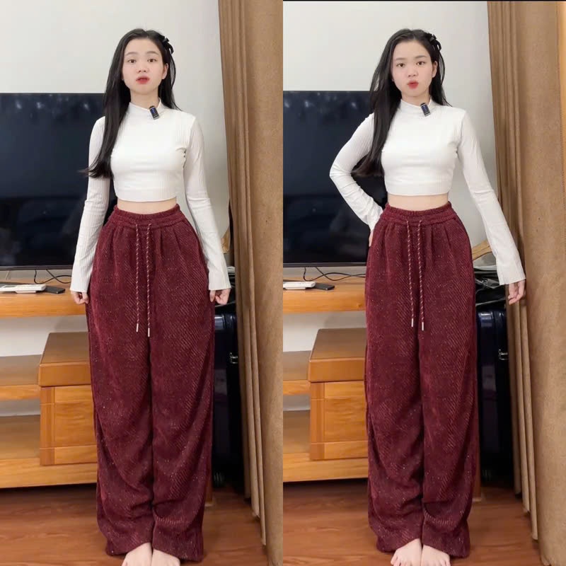 Quần Ống Rộng Vải Dạ Mới Hot Thu Đông Dày Dăn Mặc Ấm Form Rộng Suông phong cách Ulzzang Hàn Quốc
