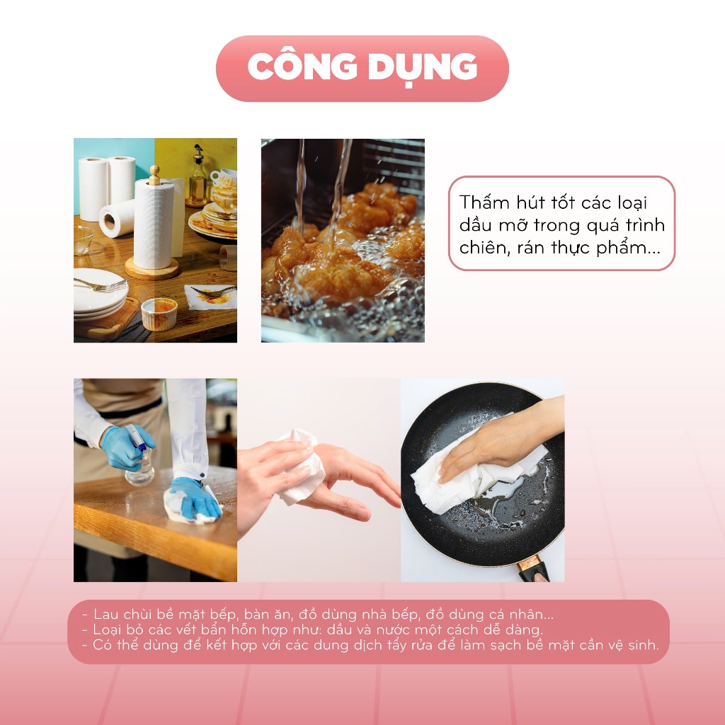 Giấy lau đa năng BISOU cuộn 50 - 100 tờ 23x25cm, lau kính, lau bếp, lau chén bát, lau tay,...