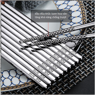 Combo 5 Đôi Đũa Inox 304 Cao Cấp - Đũa Ăn Cơm Chống Trượt, Sang Trọng & Bền Bỉ