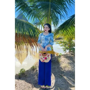 Đồ bà ba cổ vuông đính ngọc chất lụa loại 1 mặc đi chùa, đi chơi from chuẩn tôn dáng miền tây