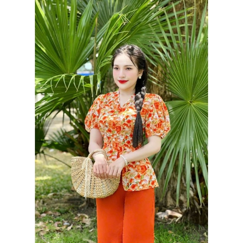 Đồ bà ba cổ tim tay búp chất lụa loại 1 mặc đi chùa, đi chơi from chuẩn tôn dáng miền tây