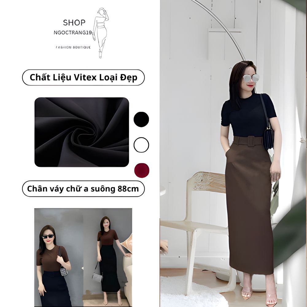 Chân Váy A Suông Dáng Dài 88cm Phối Đai Vải Theo Màu Tạo Điểm Nhấn SHOPNGOCTRANG19 Mã 56