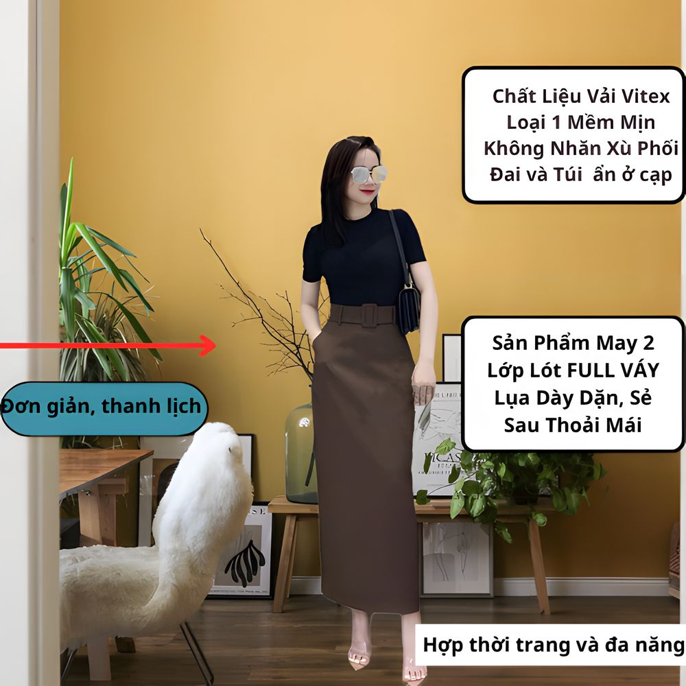 Chân Váy A Suông Dáng Dài 88cm Phối Đai Vải Theo Màu Tạo Điểm Nhấn SHOPNGOCTRANG19 Mã 56