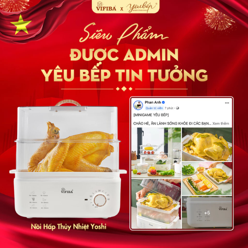 Ảnh Combo Sức Khỏe & Tiện Ích VIFIBA: 1 Máy Ép Trái Cây 120W, 1 Nồi Hấp Điện 2 Tầng Chính Hãng - Nồi Hấp Hẹn Giờ 1