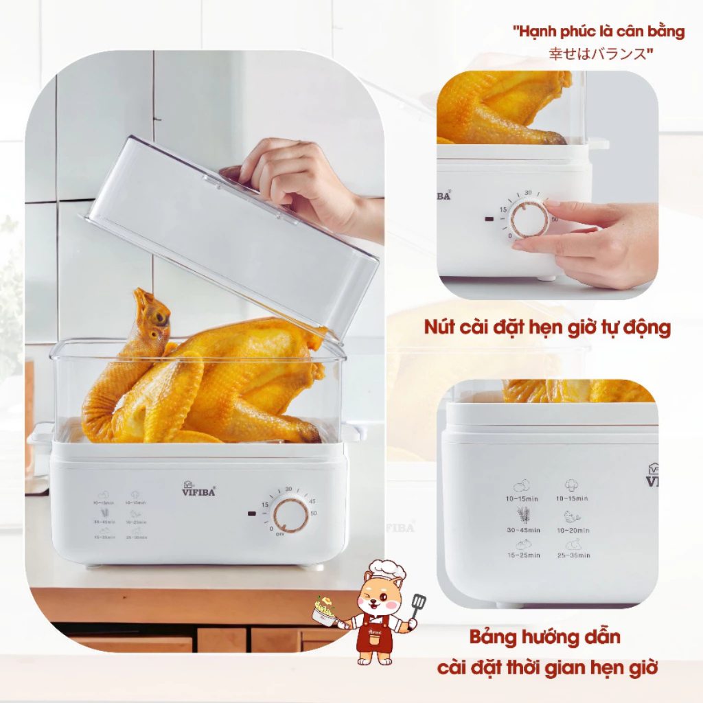 Ảnh Combo Sức Khỏe & Tiện Ích VIFIBA: 1 Máy Ép Trái Cây 120W, 1 Nồi Hấp Điện 2 Tầng Chính Hãng - Nồi Hấp Hẹn Giờ 2