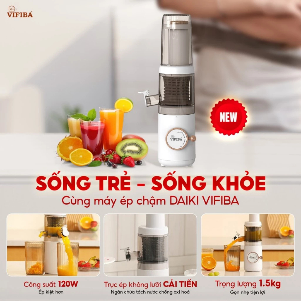 Ảnh Combo Sức Khỏe & Tiện Ích VIFIBA: 1 Máy Ép Trái Cây 120W, 1 Nồi Hấp Điện 2 Tầng Chính Hãng - Nồi Hấp Hẹn Giờ 4