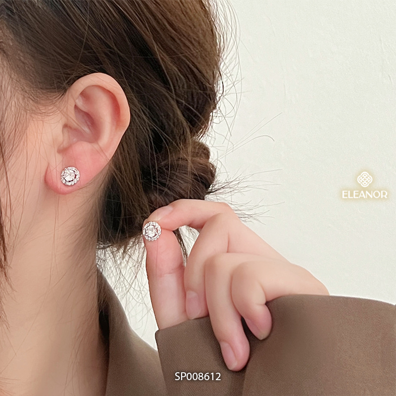 Bông tai nữ chuôi bạc 925 Eleanor Accessories nụ đính đá khuyên tai tròn phụ kiện trang sức 8612