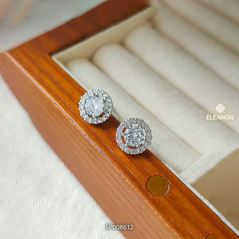 Bông tai nữ chuôi bạc 925 Eleanor Accessories nụ đính đá khuyên tai tròn phụ kiện trang sức 8612