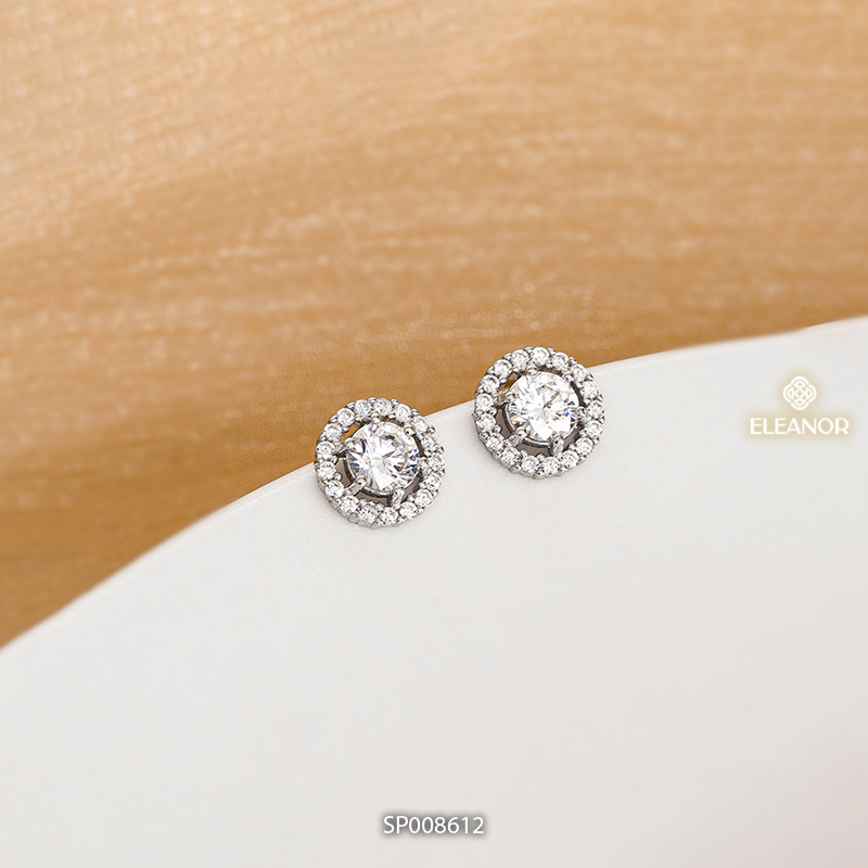 Bông tai nữ chuôi bạc 925 Eleanor Accessories nụ đính đá khuyên tai tròn phụ kiện trang sức 8612