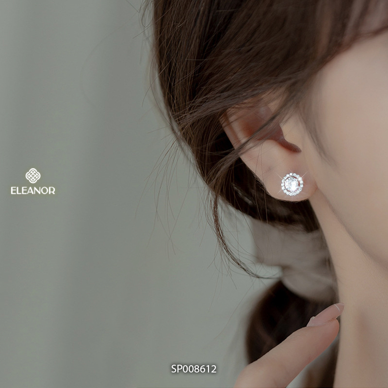 Bông tai nữ chuôi bạc 925 Eleanor Accessories nụ đính đá khuyên tai tròn phụ kiện trang sức 8612