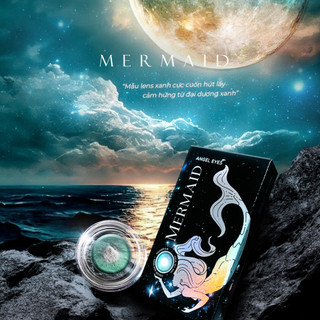 Lens xanh Mermaid thương hiệu Angel Eyes độ cận 0-9, kính áp tròng xanh giãn tròng Dia 14.5mm