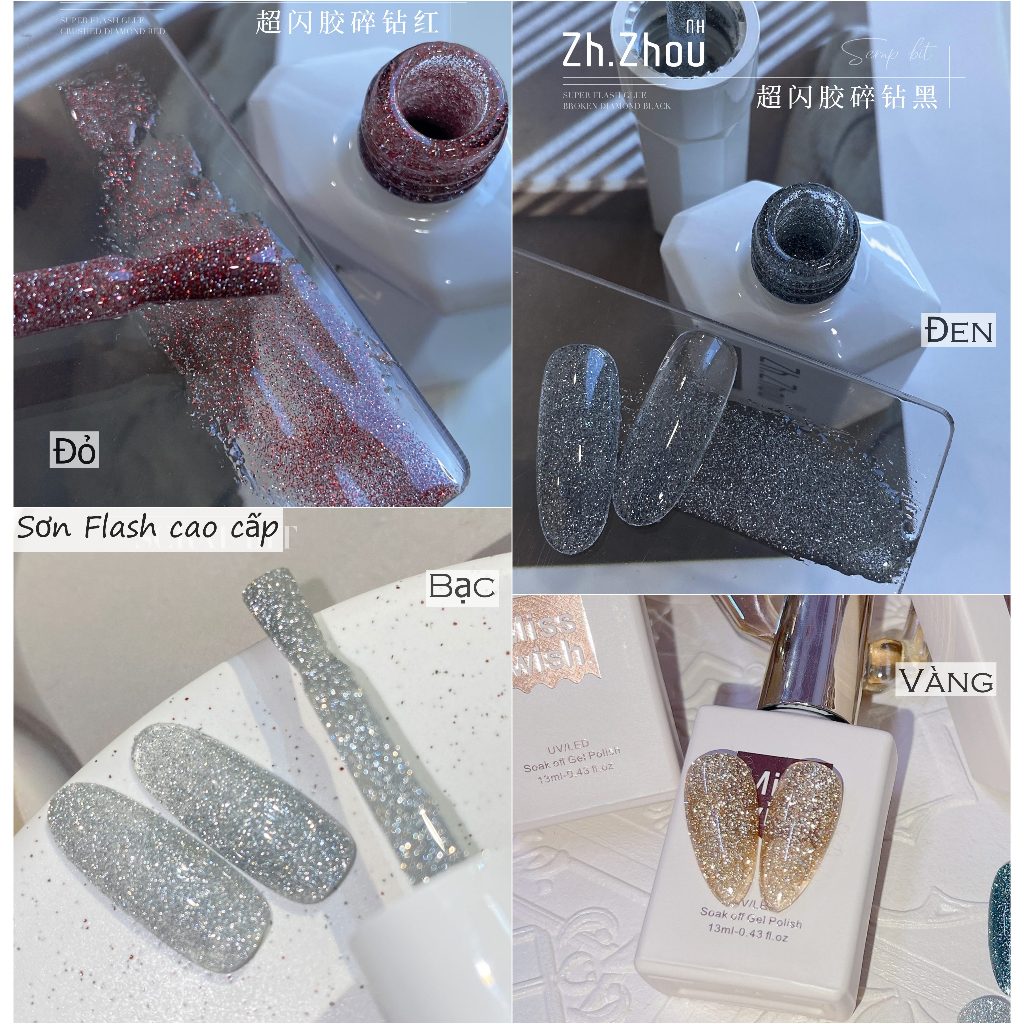 Sơn flash cao cấp, sơn flash bạc, sơn flash đỏ Zh.Zhou.Sơn gel nhũ flash kim tuyến siêu sáng chính hãng ,Zh.Zhou