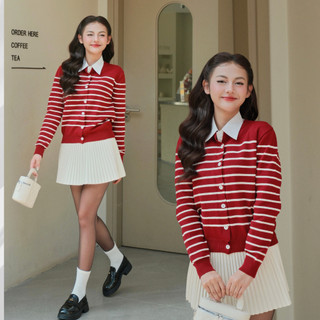 [DELIZ] - Áo cardigan kẻ sọc dài tay form mỏng nhiều màu phong cách retro chất len lông thỏ DELIZ CD834
