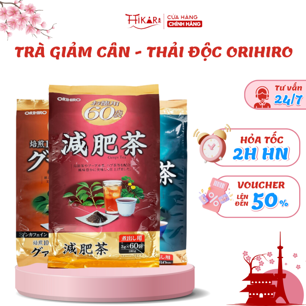 Ảnh Trà giảm cân Orihiro hỗ trợ thanh lọc thải độc giảm mỡ thừa Nhật Bản 60 gói 1