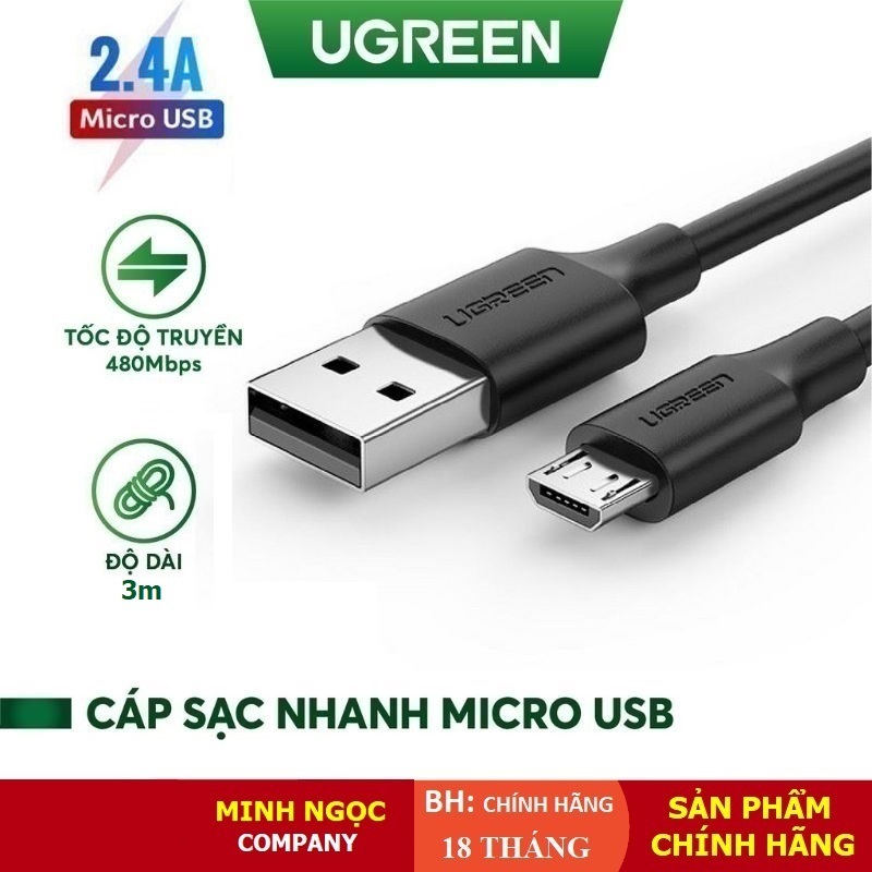 Cáp sạc nhanh và truyền dữ liệu USB 2.0 sang cổng Micro USB 2.4A Ugreen ...