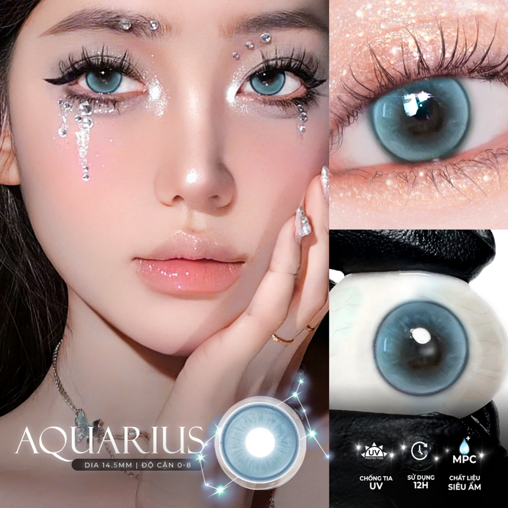 Ảnh Lens xanh có độ cận 0-8 Aquarius N'Rosa cho mắt thở cao cấp Angel Eyes phân phối, kính giãn tròng xanh có viền 14.5mm 2