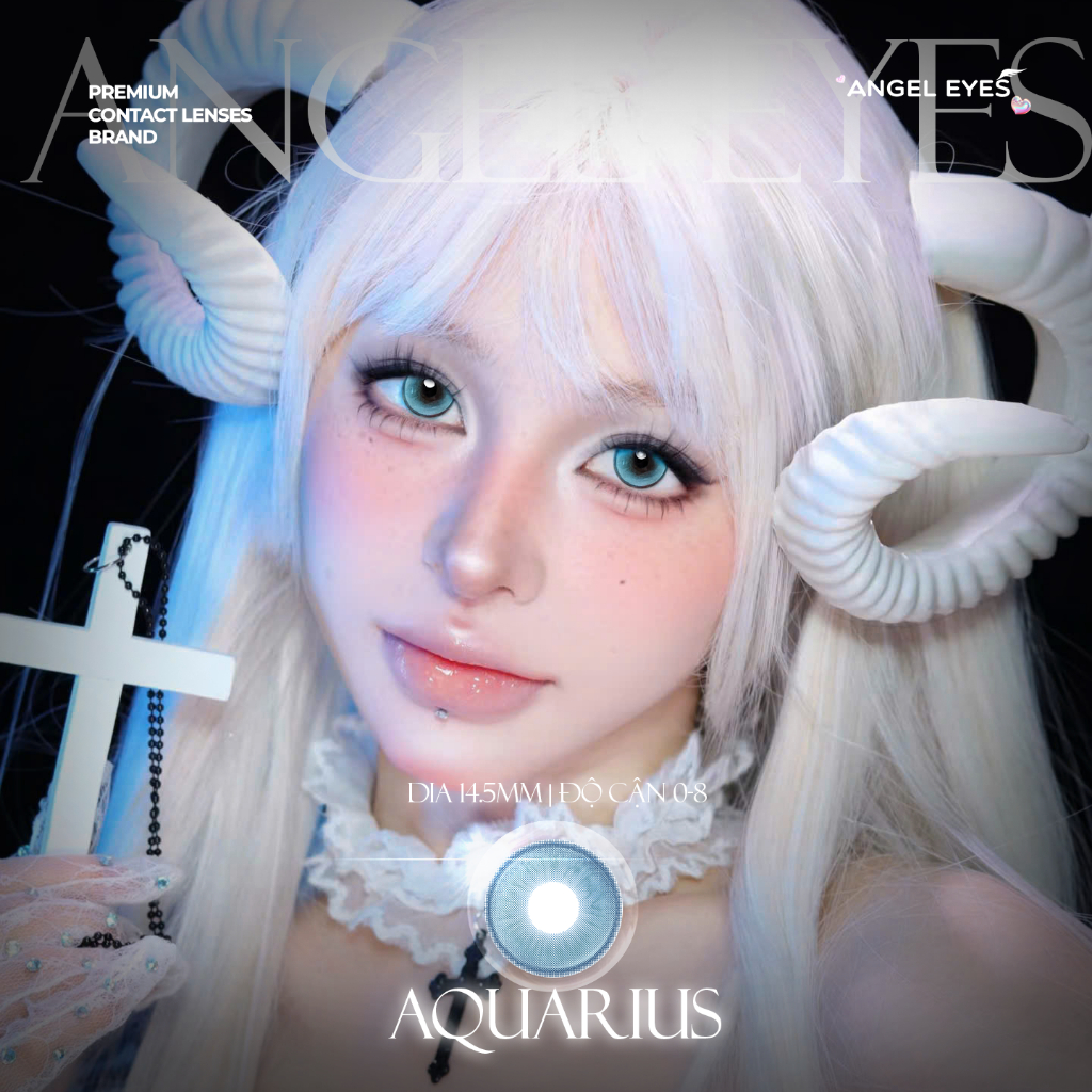 Ảnh Lens xanh có độ cận 0-8 Aquarius N'Rosa cho mắt thở cao cấp Angel Eyes phân phối, kính giãn tròng xanh có viền 14.5mm 3