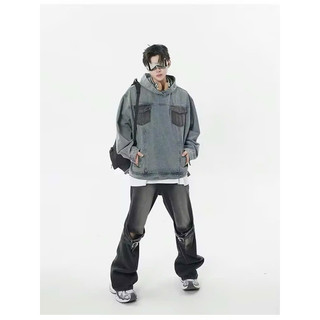 Áo Hoodie Jeans Túi Kiểu From Rộng Thời Trang Unisex