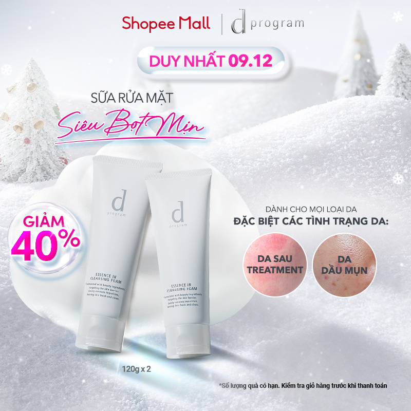 Ảnh Bộ 2 Sữa rửa mặt tạo bọt dưỡng da Essence Cleansing Foam d program 120gx2 1