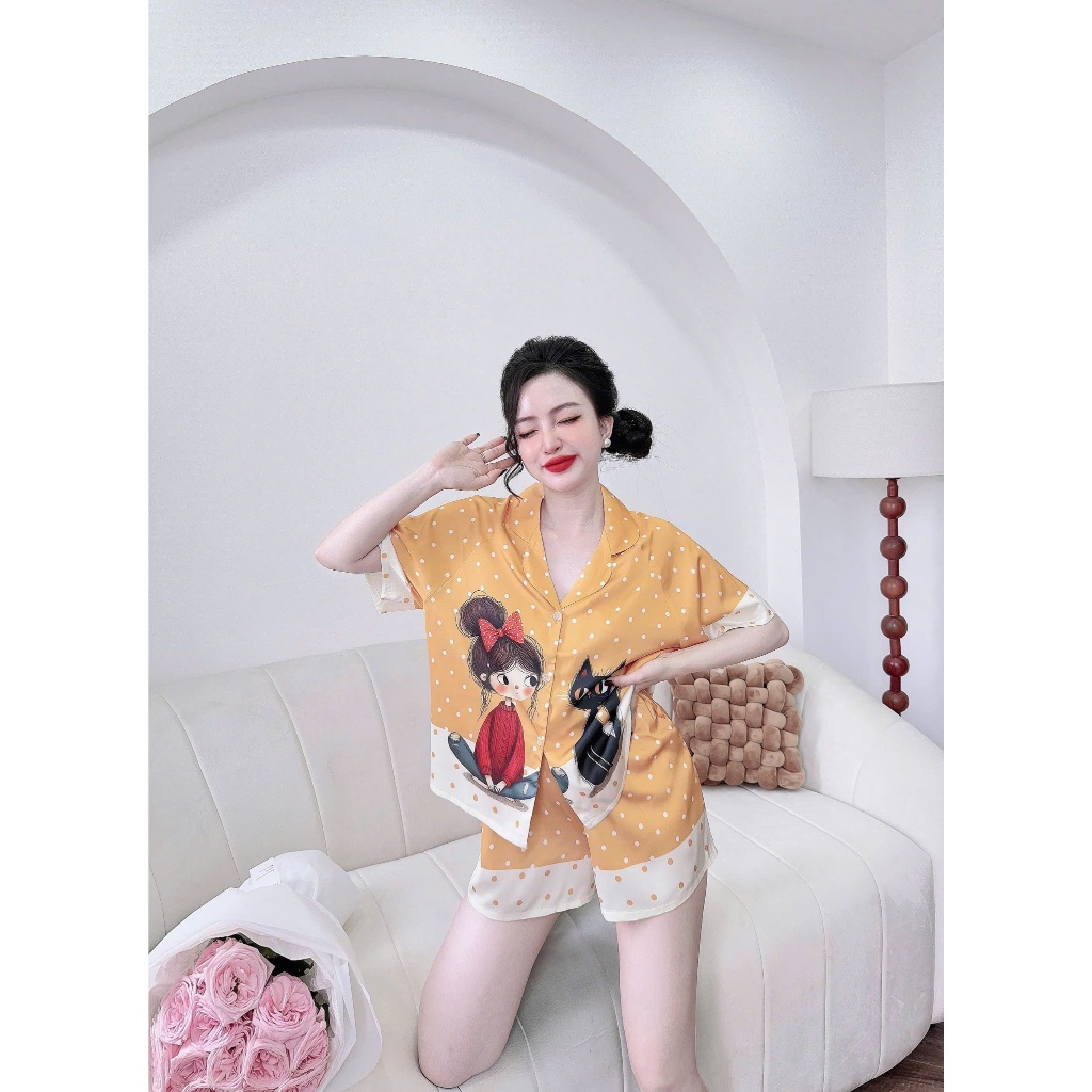 Set đùi pijama 3D chất liệu lụa latin cao cấp mặc thoáng mát, thấm hút mồ hôi,không bai nhão S1197new