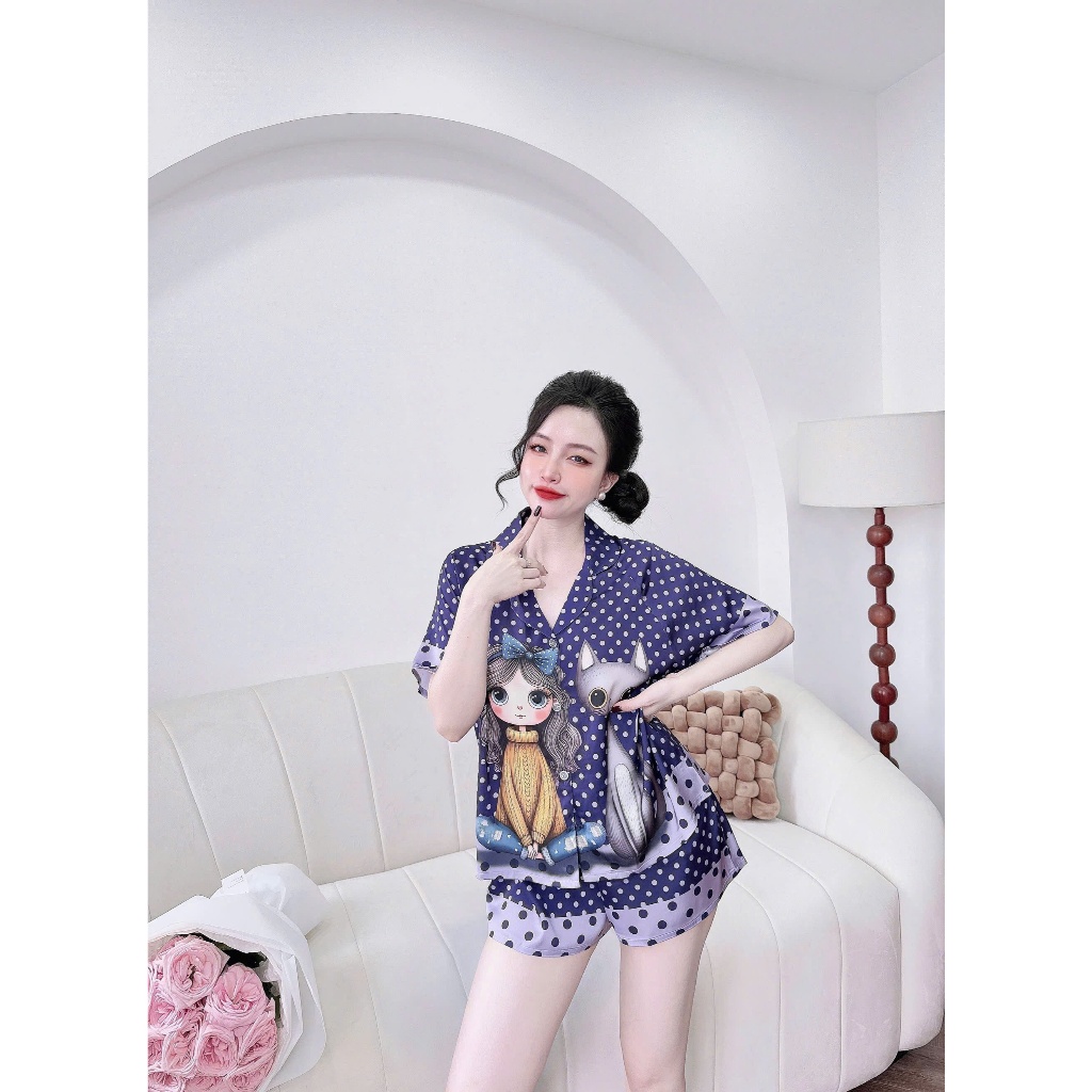 Set đùi pijama 3D chất liệu lụa latin cao cấp mặc thoáng mát, thấm hút mồ hôi,không bai nhão S1197new
