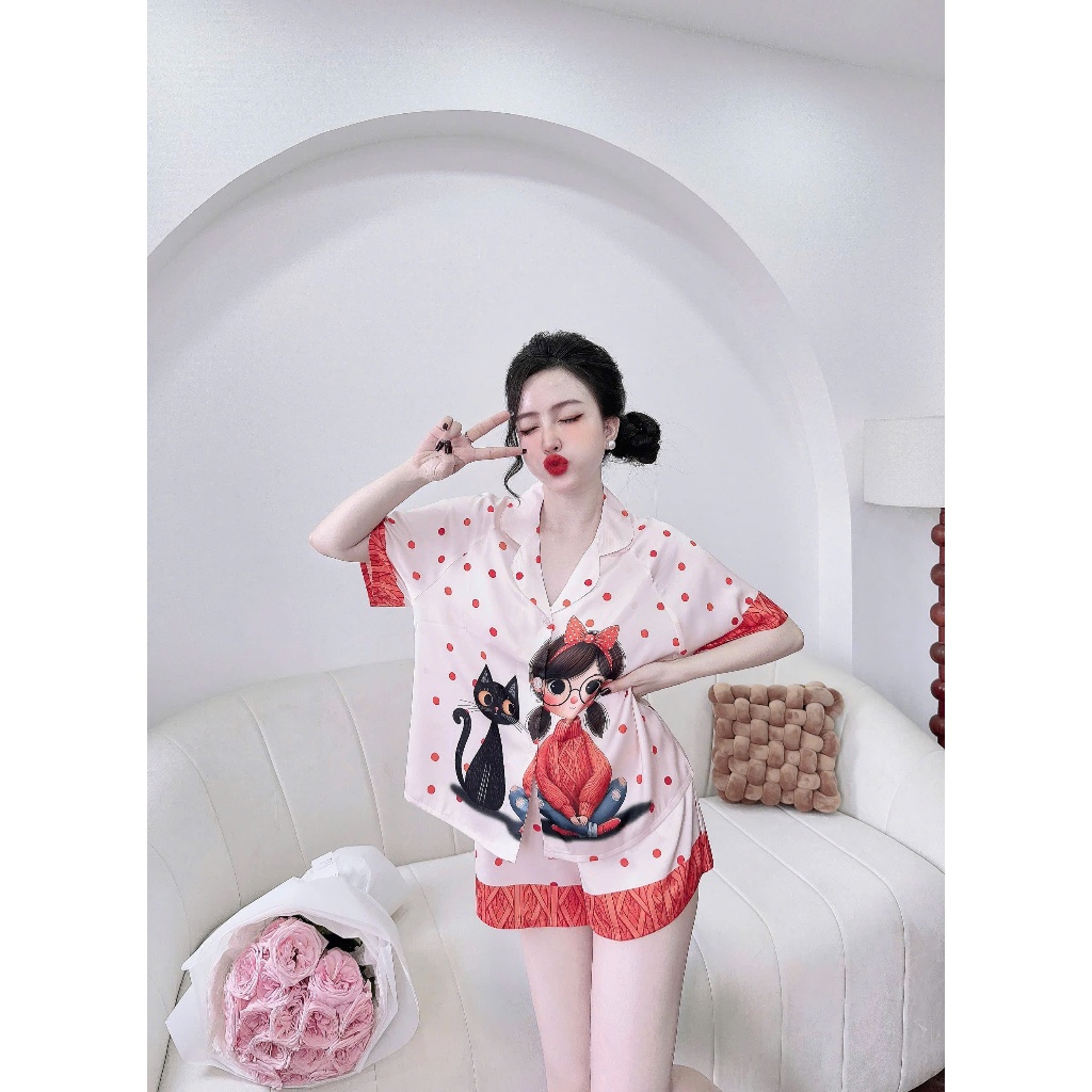 Set đùi pijama 3D chất liệu lụa latin cao cấp mặc thoáng mát, thấm hút mồ hôi,không bai nhão S1197new