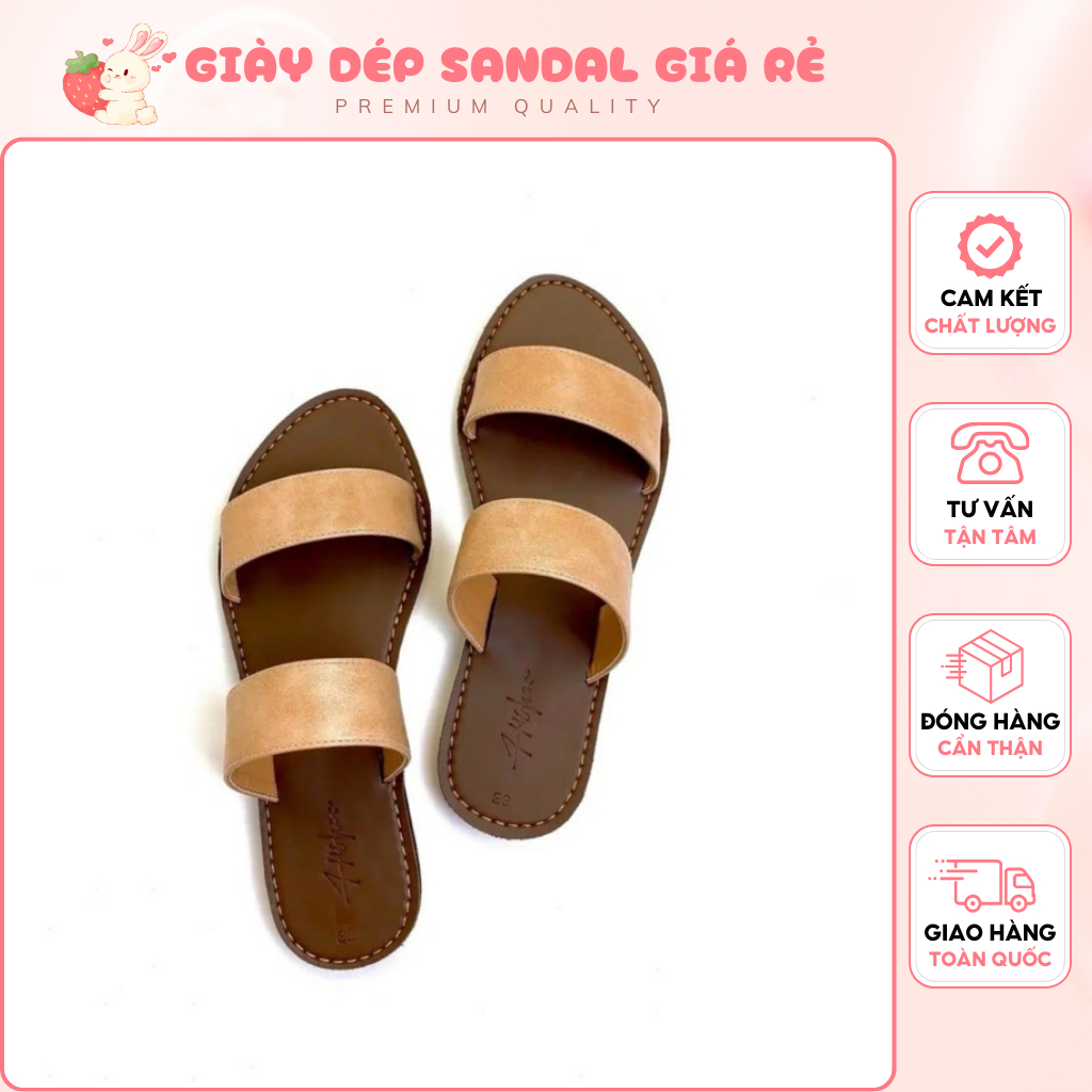 Sandanl Nữ Xăng Đan Xỏ Quai Ngang Chất Liệu Da Chuẩn Mềm Mại Ôm Chân