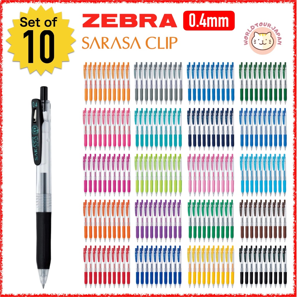 ZEBRA SARASA CLIP Gel Ink Ballpoint Pen Set Of 10 Line Weight 0 4mm DIRECT FROM JAPAN