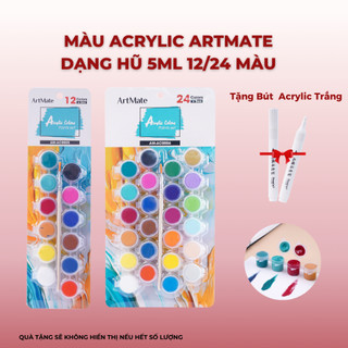 Màu Nước Acrylic Hũ 5ml ARTMATE 12/24 Màu Nhanh Khô Dùng Vẽ Vải, Trên Tường, Tô Tượng Kèm Cọ Vẽ AM-AC0005/0006