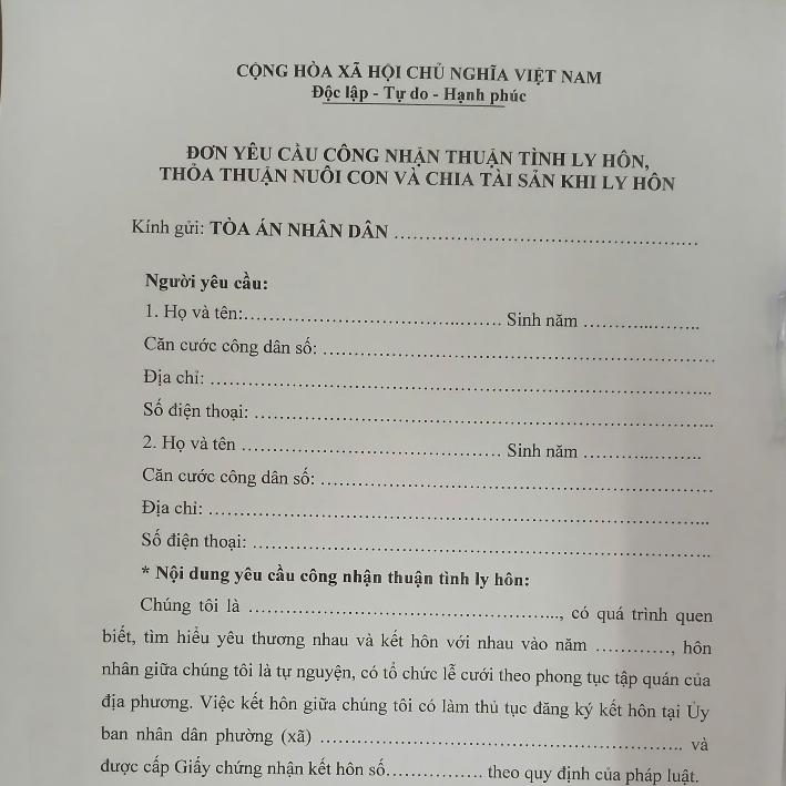 ĐƠN LY HÔN THUẬN TÌNH KÈM SỔ TAY HƯỚNG CÁCH LÀM HỒ SƠ 2026