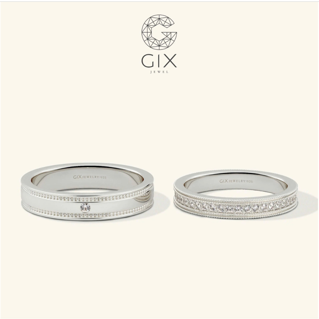 Ảnh Nhẫn cưới platinum thiết kế đơn giản đẹp đính kim cương thiên nhiên khắc chữ Gix Jewel 2