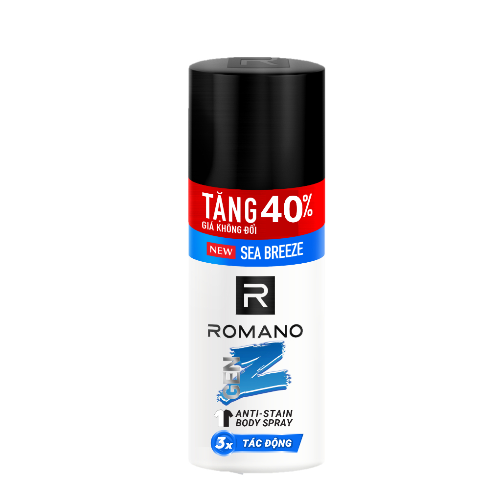 [Tặng 40% dung tích] Xịt khử mùi cho nam ngăn vệt ố vàng Romano Gen Z 196ml