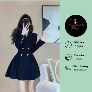 Váy liền form Vest màu xanh đen hnagf thiết kế thời trang cao cấp Eva_hamichi