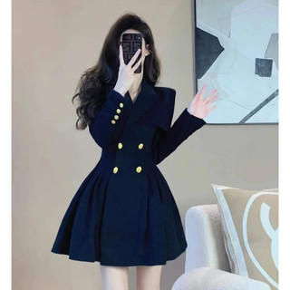 Váy liền form Vest màu xanh đen hnagf thiết kế thời trang cao cấp Eva_hamichi