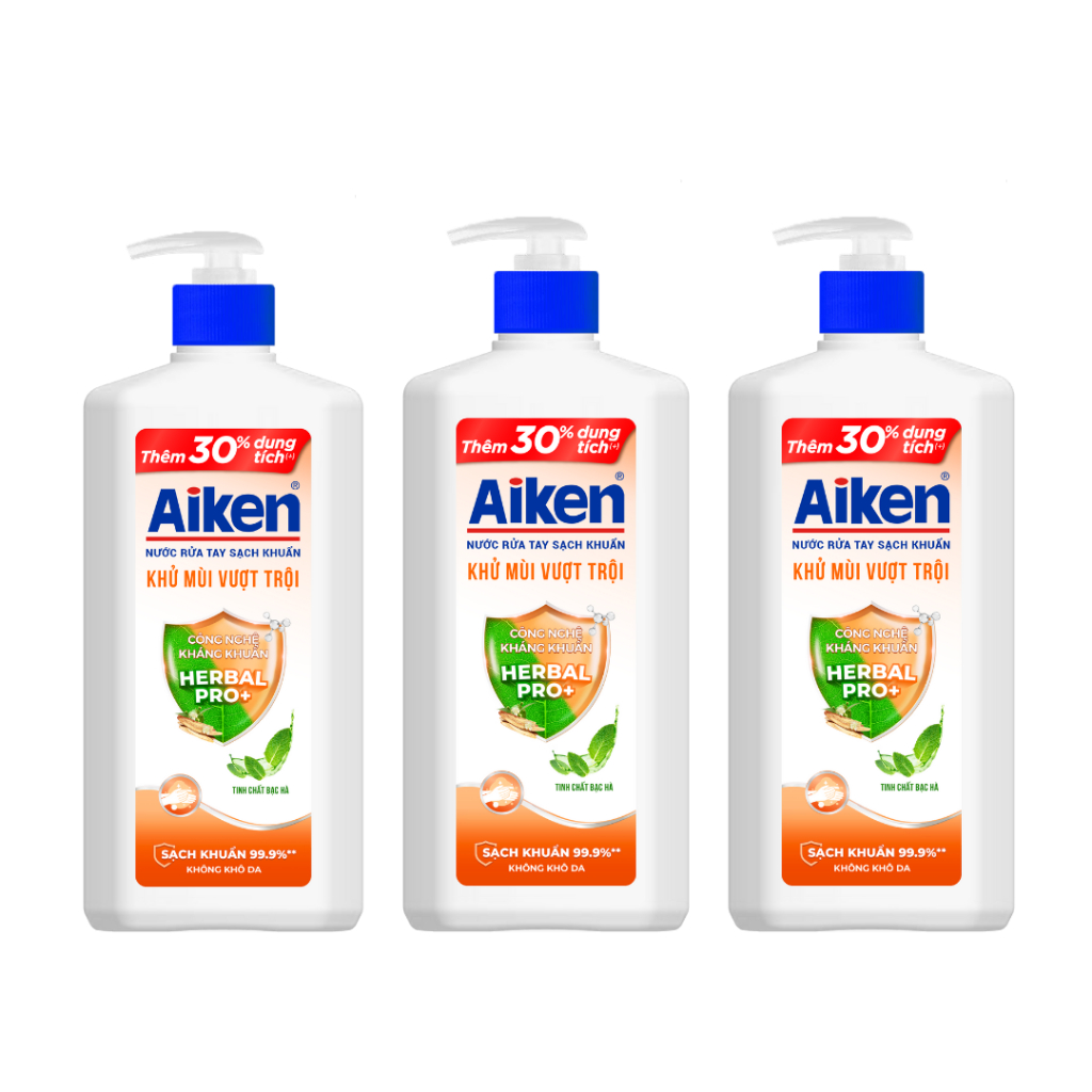 Combo 3 Nước rửa tay Aiken Sạch khuẩn khử mùi / dưỡng ẩm (494g x 3)