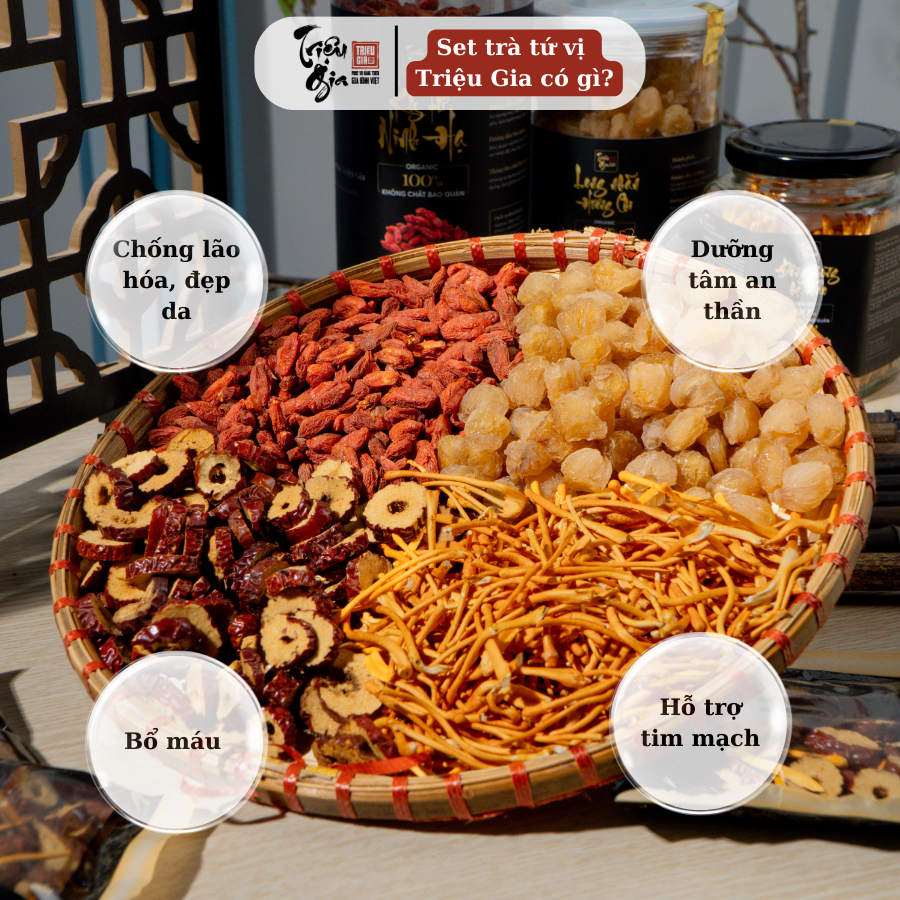 Ảnh Set trà thảo mộc Triệu gia tứ vị giúp ngủ ngon, đẹp da, trà đông trùng hạ thảo tăng cường sức khỏe 3