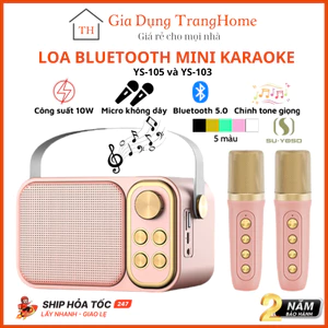 Loa Bluetooth Mini Karaoke Kèm 2 Micro Không Dây YS-105 và YS-103 Chế Độ Đổi Giọng Âm Thanh Cực Hay