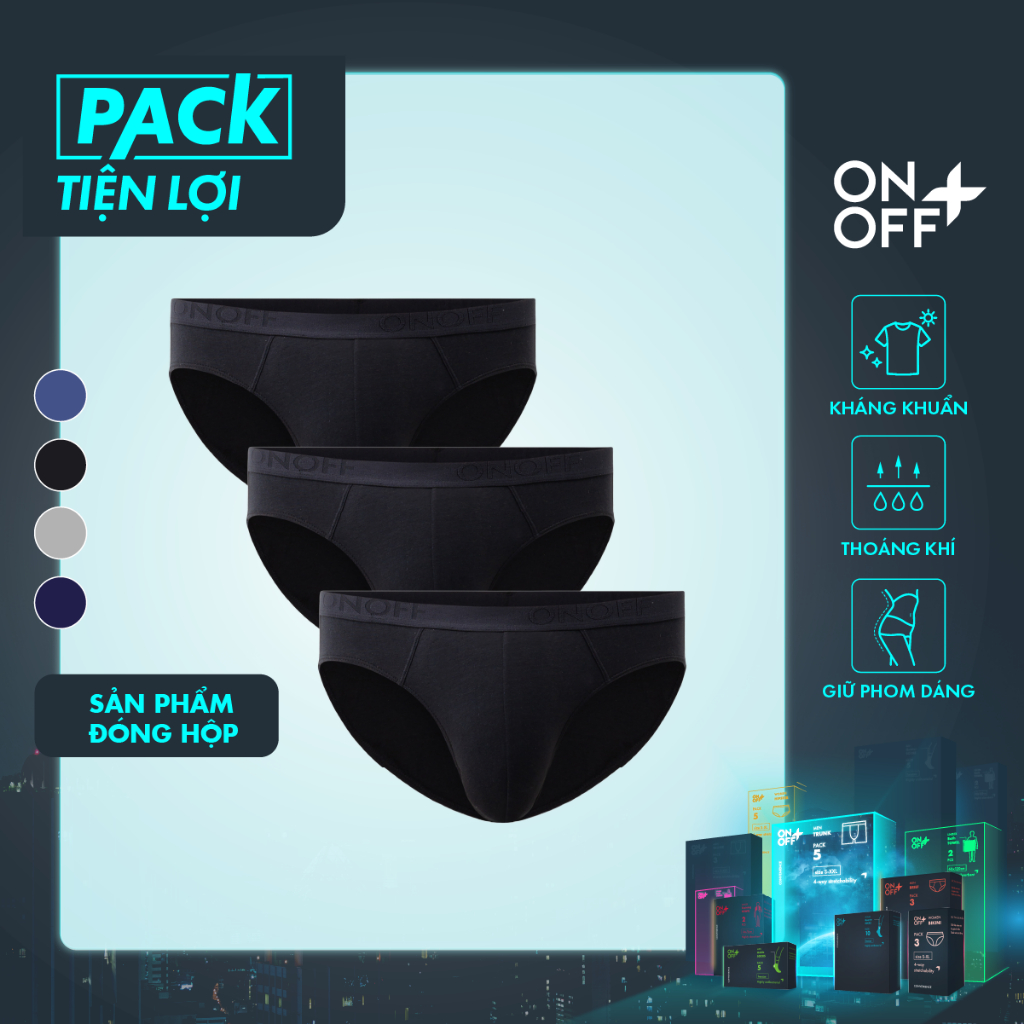 Ảnh Pack tiện lợi 3 quần lót nam brief ONOFF cotton Mỹ thấm hút mồ hôi - 18UQ24A316 2