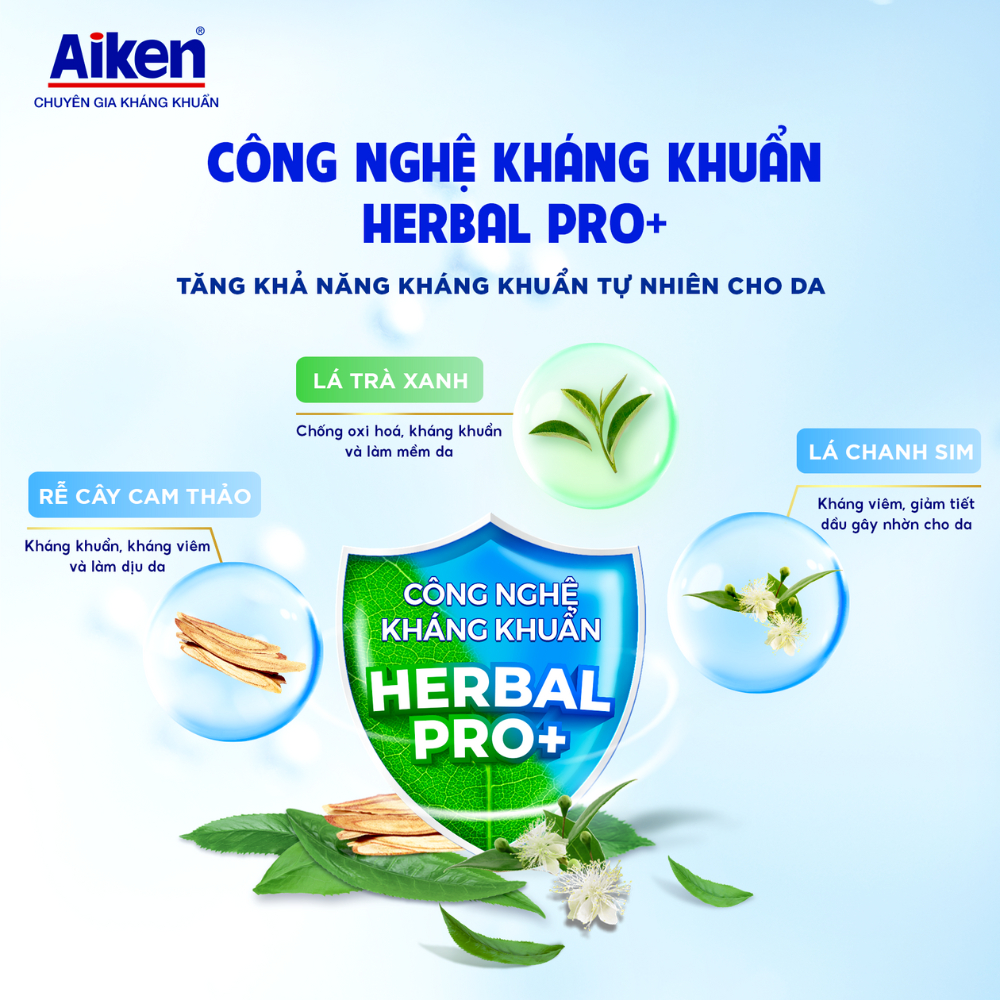 Combo 2 Sữa tắm sạch khuẩn Aiken thảo mộc dưỡng ẩm mềm mịn/ ngừa mụn sáng da (845g x 2)