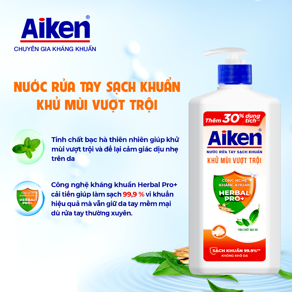 Combo 3 Nước rửa tay Aiken Sạch khuẩn khử mùi / dưỡng ẩm (494g x 3)