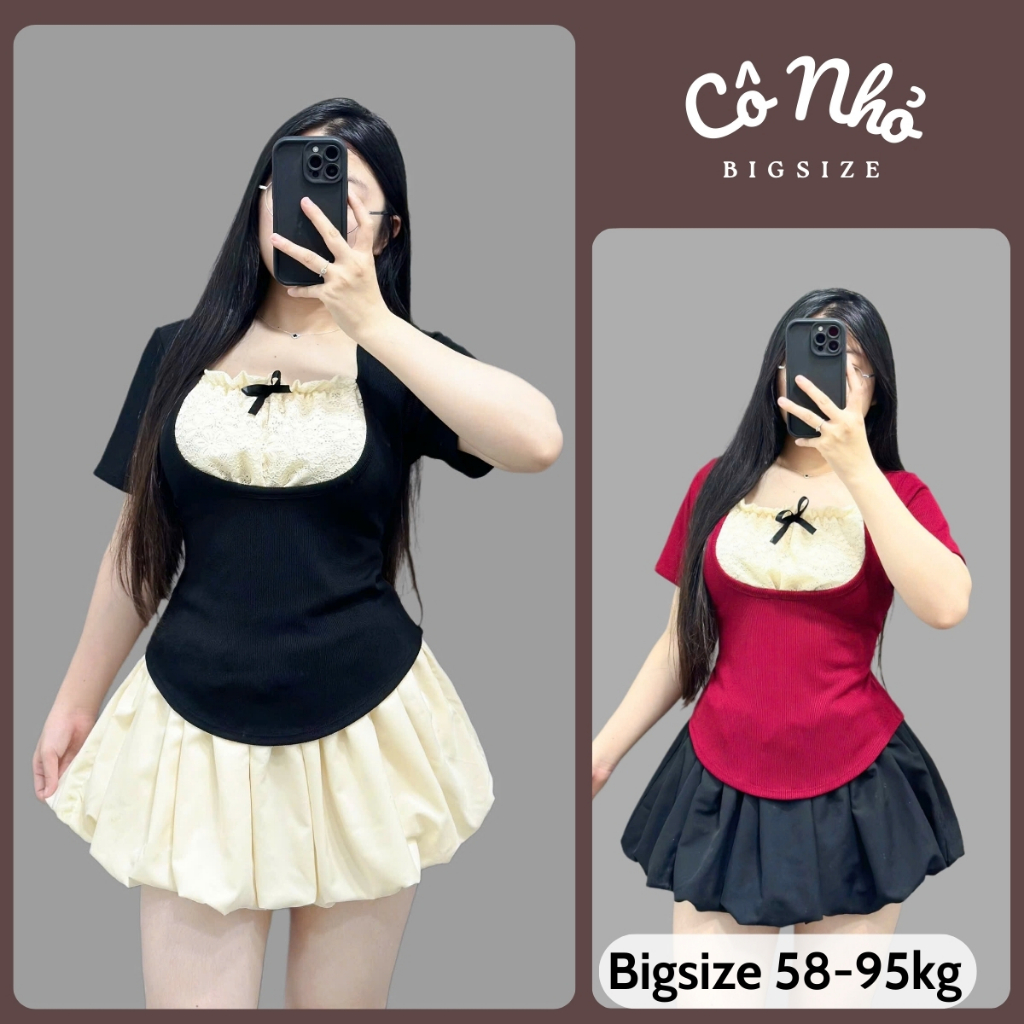 Set Váy Bigsize Nữ (CÓ LẺ/ VÁY) Áo Cổ Vuông Phối Ren 2 Lớp Phối Chân ...