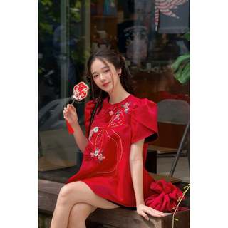 Áo OLV babydoll tay bồng thêu tay ngọt ngào Hân Giao phù hợp đi chơi lễ tết (Không kèm chân váy)