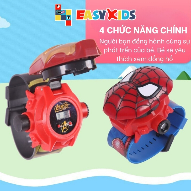 Đồng Hồ Chơi Cho Bé Trai Gái 345678 Tuổi Đeo Tay Siêu Nhân, Kuromi, Spiderman, Ironman, Hulk, Captain….Chiếu 24 Hình