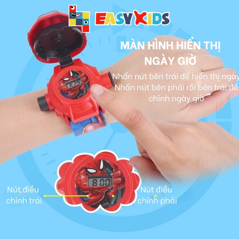 Đồng Hồ Chơi Cho Bé Trai Gái 345678 Tuổi Đeo Tay Siêu Nhân, Kuromi, Spiderman, Ironman, Hulk, Captain….Chiếu 24 Hình