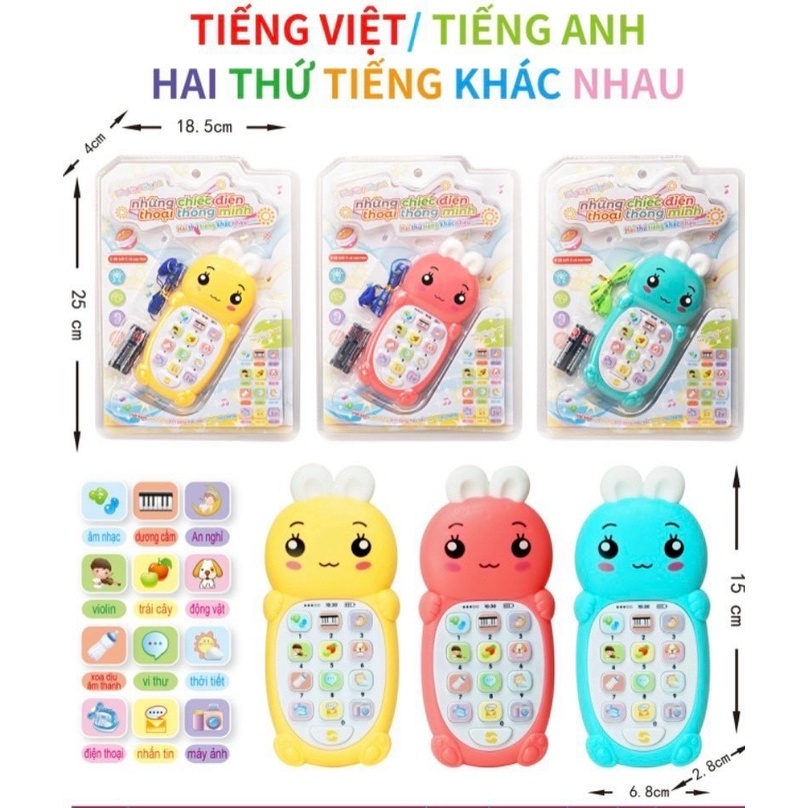 [Tặng kèm 2 pin] Đồ chơi điện thoại thông minh song ngữ Anh - Việt phát âm thanh có dây đeo cổ cho bé