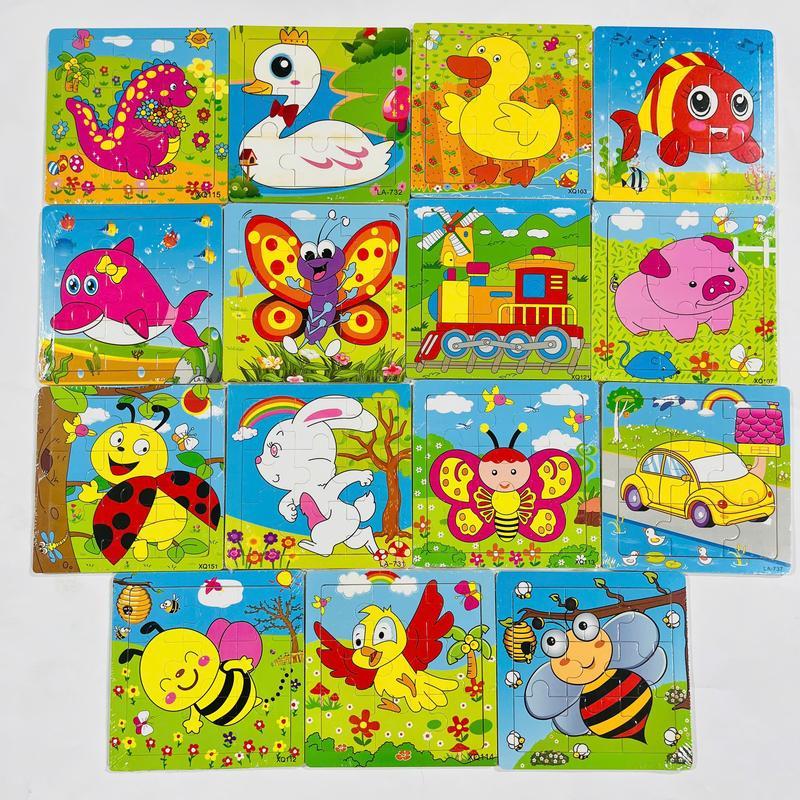 Combo 5-15 Tranh Ghép Hình Bằng Gỗ 9 Mảnh 15 x 15 cm Phát Triển Tư Duy Cho Bé