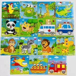 Combo 5-15 Tranh Ghép Hình Bằng Gỗ 9 Mảnh 15 x 15 cm Phát Triển Tư Duy Cho Bé