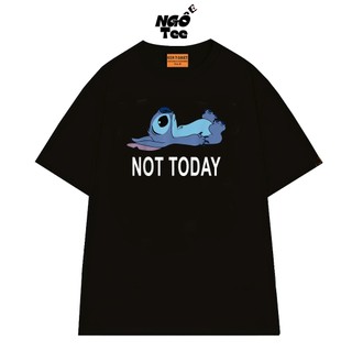 Áo Thun Hoạt Hình NGỐ TEE Stitch Lười Not Today Form Unisex Cổ Tròn Vải Cotton Thoáng Mát