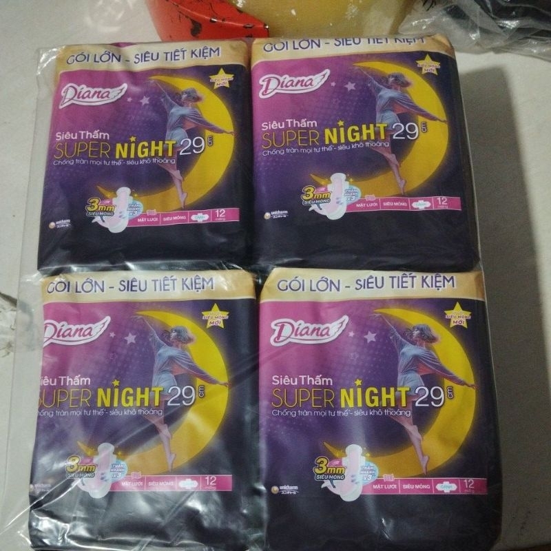 [12 miếng/goi] Bộ 4 gói băng vệ Diana sinh Đêm siêu thấm/ sensi 29/35cm hi