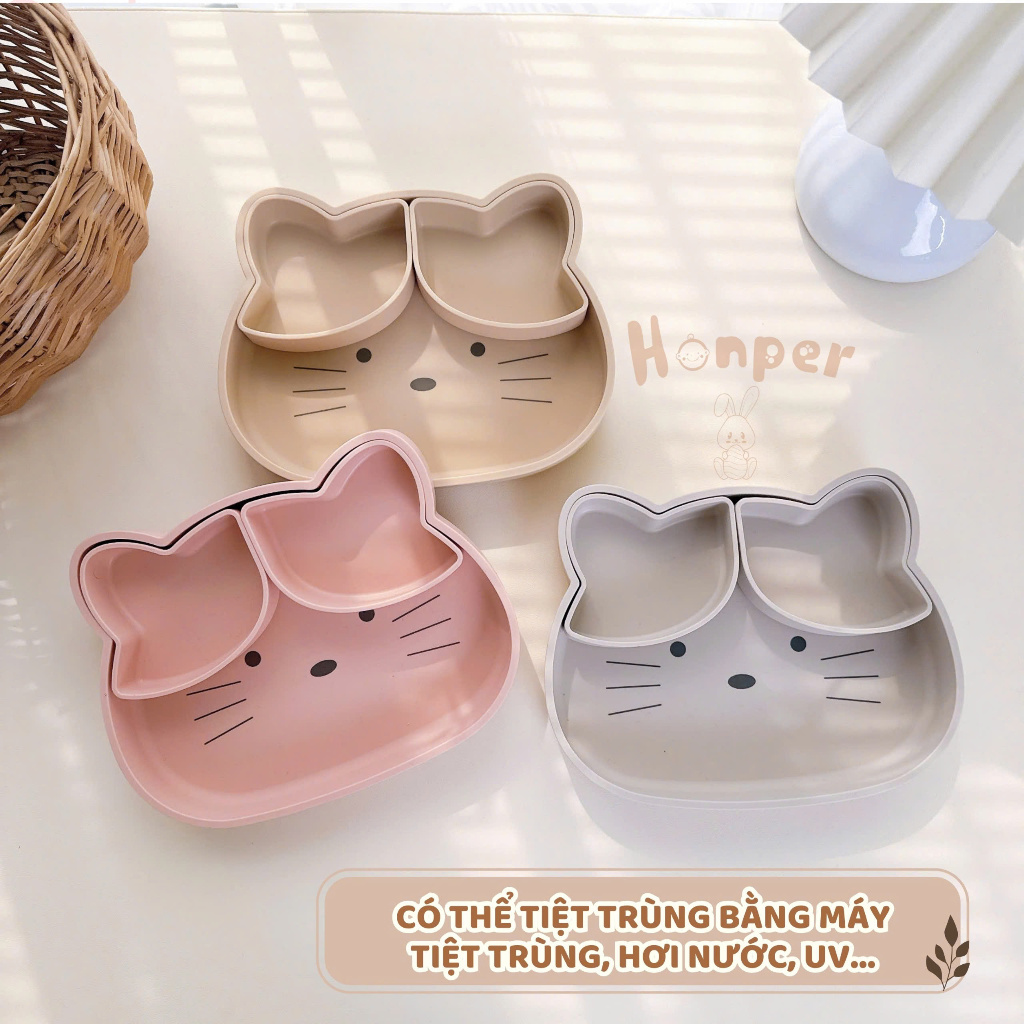 Product image Khay ăn dặm sillicone Honper đế hít chống trượt và có thể tiệt trùng 3 màu đáng yêu cho bé [BabyUS] 6